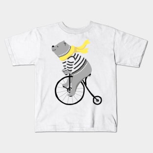 Happy Bear Riding a Bicycle Kids T-Shirt